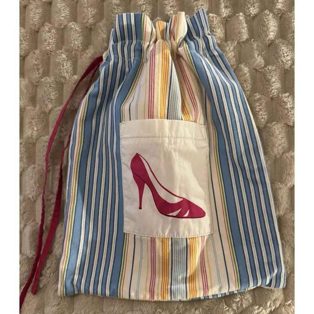 Pottery Barn Libby Stripe Shoe Bag 100% Cotton Storage Dust Travel Bag